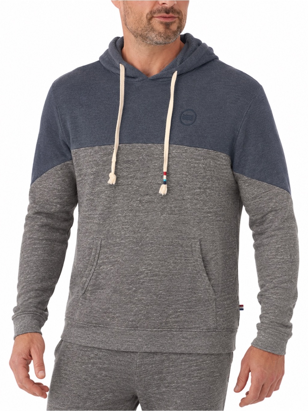 SOL Angeles Colorblock Hoodie Blue Gray Fleece Pullover Sweatshirt Medium